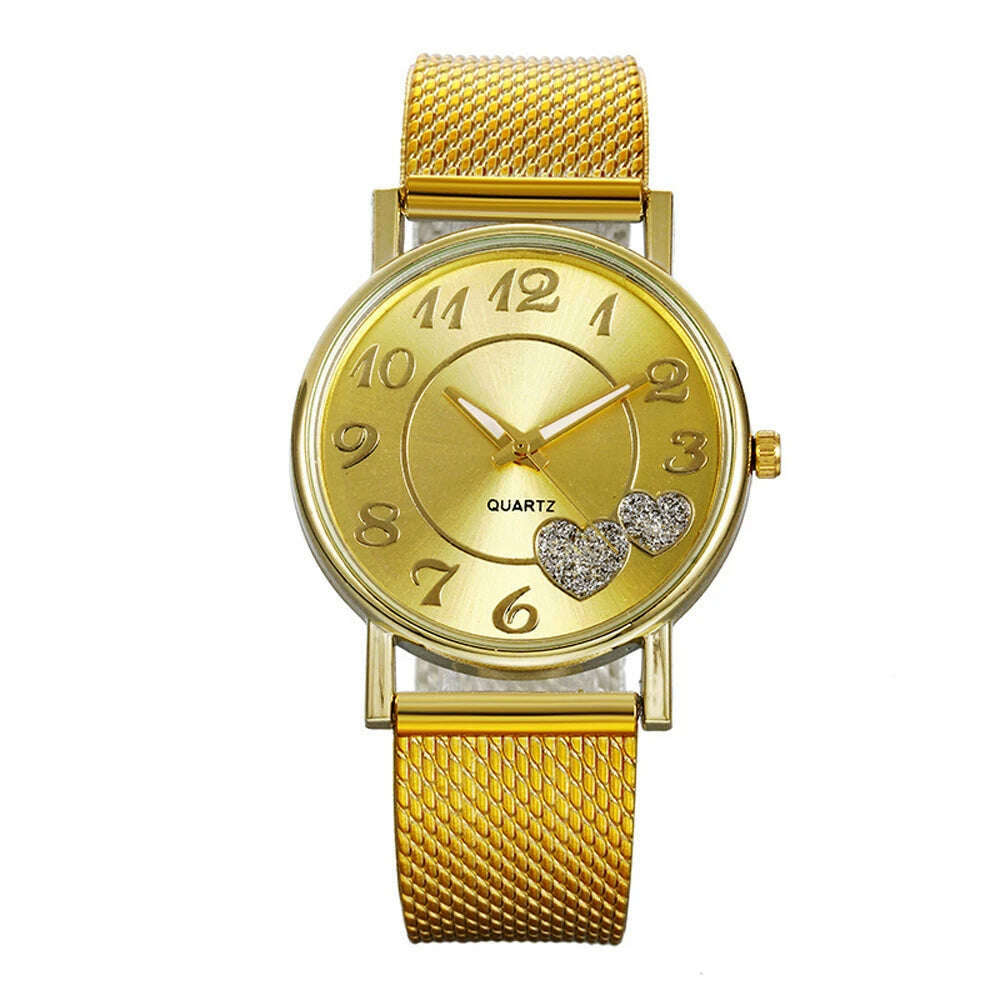 KIMLUD, Simple Vintage Classic 2024  Fashion Casual Women Watch Ladies Mesh Belt  Elegant Wild  Creative  Lover Quartz  Wristwatch, 2-Gold, KIMLUD Womens Clothes