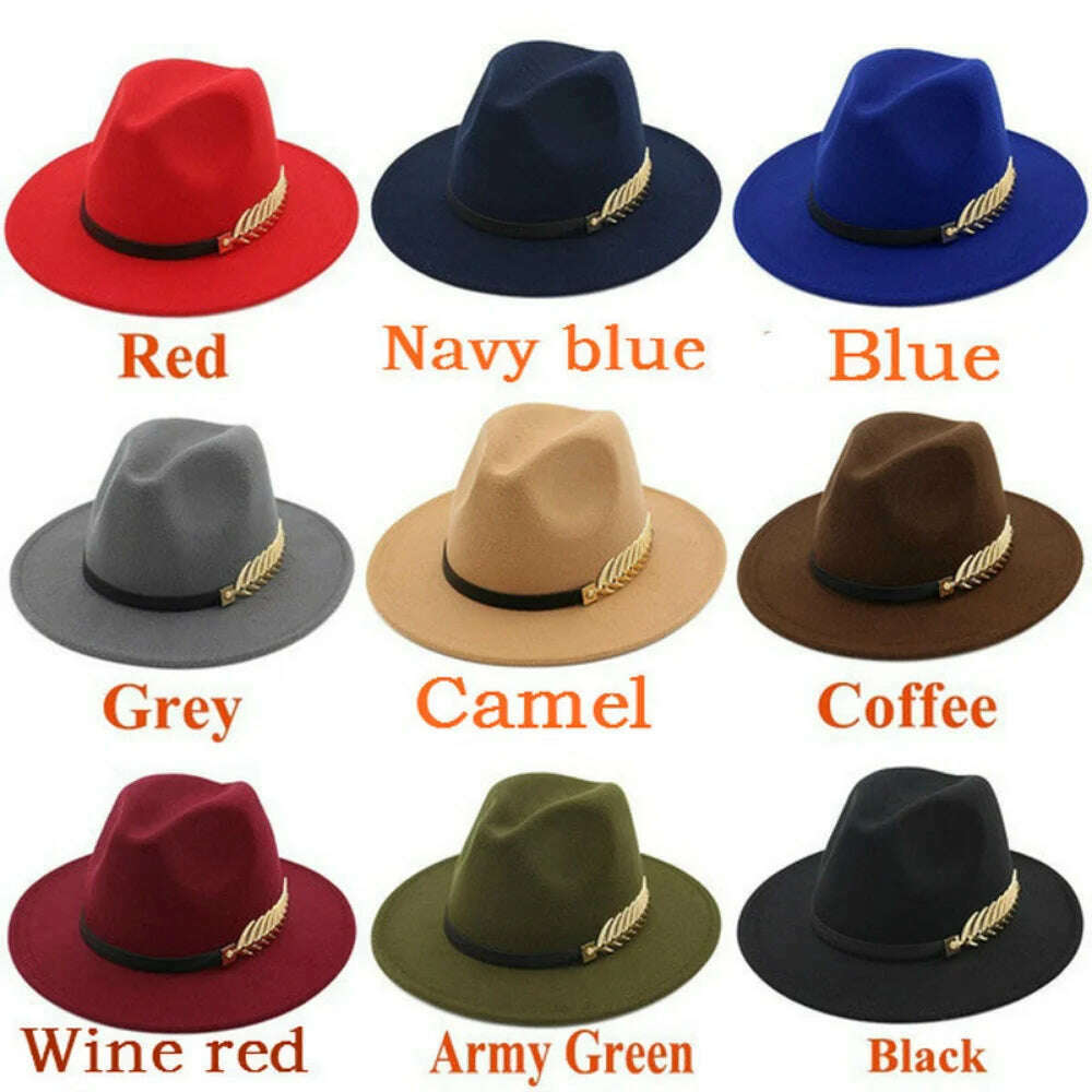 KIMLUD, Simple Women Men Wool Vintage Trilby Felt Fedora Hat with Wide Brim Gentleman Elegant Lady Winter Autumn Jazz Caps, KIMLUD Womens Clothes