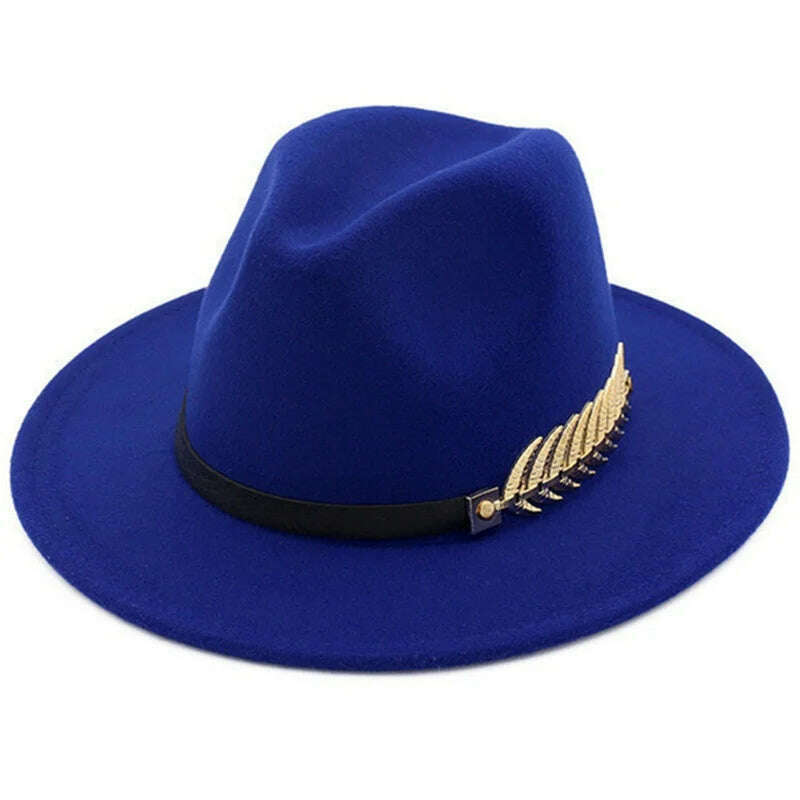 KIMLUD, Simple Women Men Wool Vintage Trilby Felt Fedora Hat with Wide Brim Gentleman Elegant Lady Winter Autumn Jazz Caps, Blue, KIMLUD APPAREL - Womens Clothes