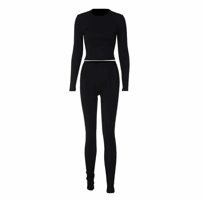 KIMLUD, Sisterlinda Casual Fitness Tracksuit Two Piece Sets Women Long Sleeve Skinny Crop Tops+High Waist Pants Sporty Matching Outfits, black / S, KIMLUD Women's Clothes