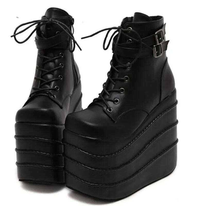 Size 35-41 Botas Mujer Plataforma Winter Womens Boots Punk Style White Wedge High Heel Boots Lace Up Wedge Platform Boots - KIMLUD