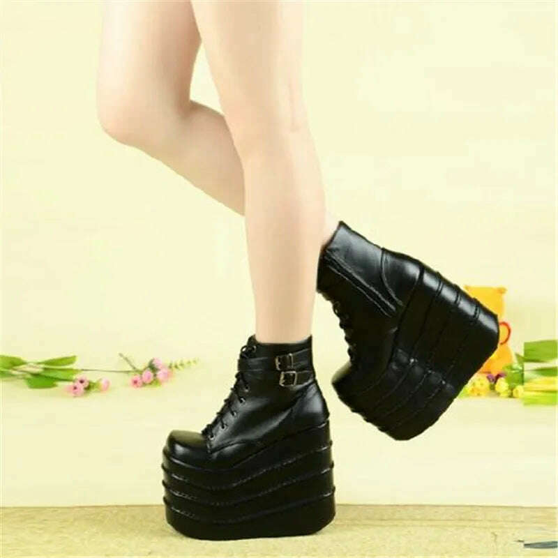 Size 35-41 Botas Mujer Plataforma Winter Womens Boots Punk Style White Wedge High Heel Boots Lace Up Wedge Platform Boots - KIMLUD