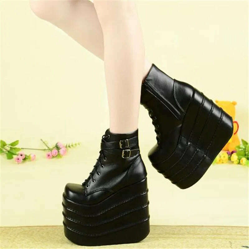 Size 35-41 Botas Mujer Plataforma Winter Womens Boots Punk Style White Wedge High Heel Boots Lace Up Wedge Platform Boots - KIMLUD