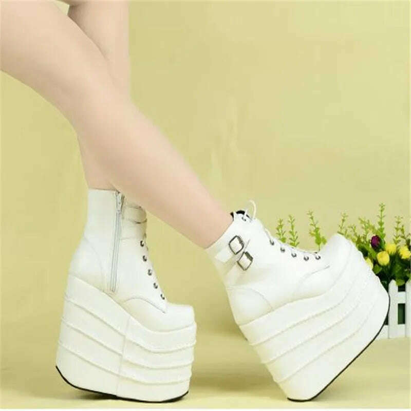 KIMLUD, Size 35-41 Botas Mujer Plataforma Winter Womens Boots Punk Style White Wedge High Heel Boots Lace Up Wedge Platform Boots, KIMLUD Womens Clothes