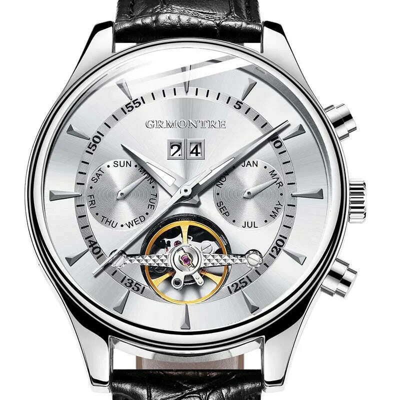 KIMLUD, Skeleton Tourbillon Mechanical Watch Men Automatic Classic Rose Gold Leather Mechanical Wrist Watches Reloj Hombre 2018 Luxury, G-8807 White, KIMLUD Women's Clothes