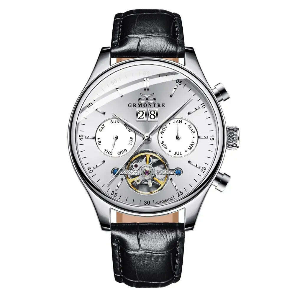 KIMLUD, Skeleton Tourbillon Mechanical Watch Men Automatic Classic Rose Gold Leather Mechanical Wrist Watches Reloj Hombre 2018 Luxury, G-6601M White, KIMLUD Women's Clothes