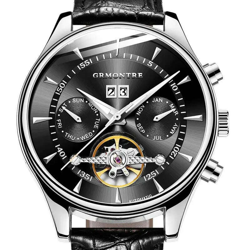 KIMLUD, Skeleton Tourbillon Mechanical Watch Men Automatic Classic Rose Gold Leather Mechanical Wrist Watches Reloj Hombre 2018 Luxury, G-8807 Black, KIMLUD Women's Clothes