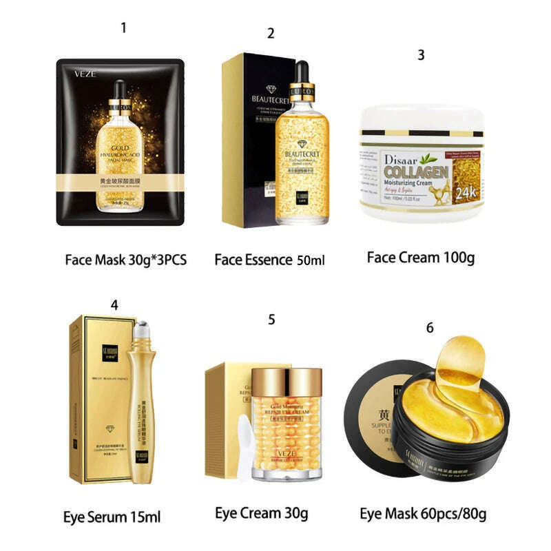 KIMLUD, Skin Care Product 24K Gold Nicotinamide Skincare Set Anti Aging Face  Cream Fade Dark Circles Eye Cream Moisturizing Face Masks, 6PCS-D558 / Russian Federation, KIMLUD Womens Clothes