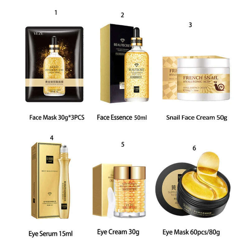 KIMLUD, Skin Care Product 24K Gold Nicotinamide Skincare Set Anti Aging Face  Cream Fade Dark Circles Eye Cream Moisturizing Face Masks, 6PCS-F287 / CHINA, KIMLUD Womens Clothes
