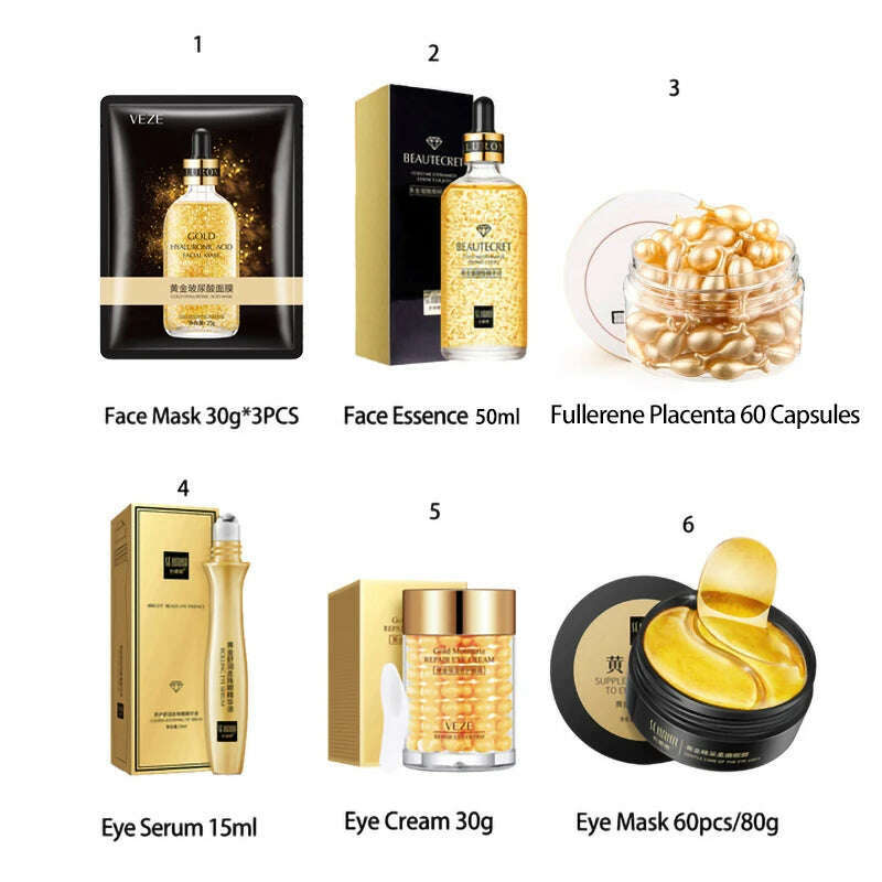 KIMLUD, Skin Care Product 24K Gold Nicotinamide Skincare Set Anti Aging Face  Cream Fade Dark Circles Eye Cream Moisturizing Face Masks, 6PCS-D376 / CHINA, KIMLUD Womens Clothes