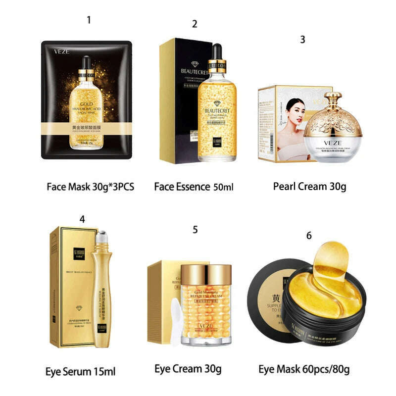 KIMLUD, Skin Care Product 24K Gold Nicotinamide Skincare Set Anti Aging Face  Cream Fade Dark Circles Eye Cream Moisturizing Face Masks, 6PCS-F364 / United States, KIMLUD Womens Clothes