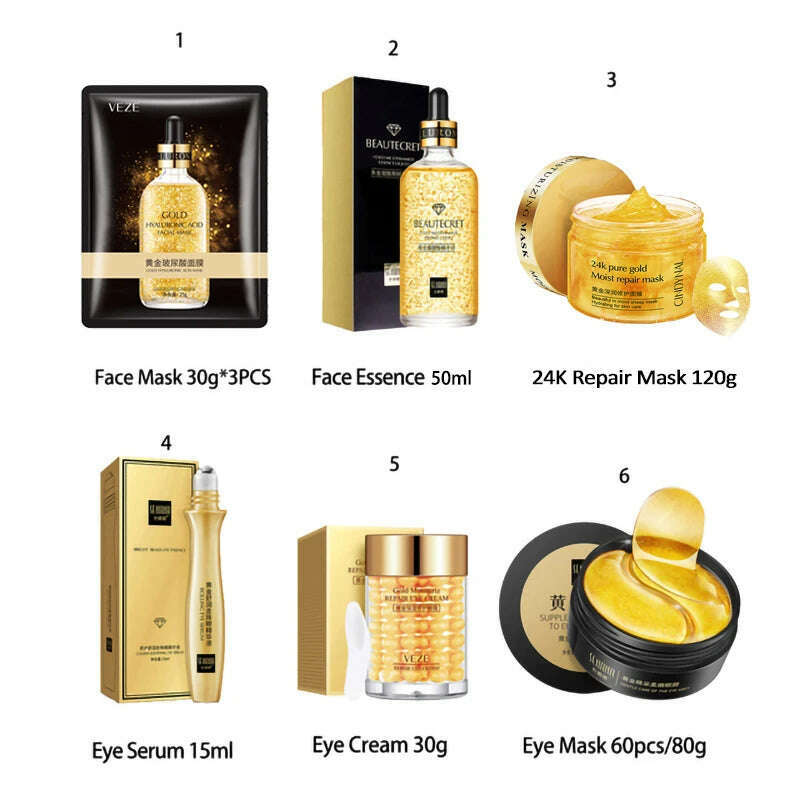 KIMLUD, Skin Care Product 24K Gold Nicotinamide Skincare Set Anti Aging Face  Cream Fade Dark Circles Eye Cream Moisturizing Face Masks, 6PCS-D170 / Russian Federation, KIMLUD Womens Clothes