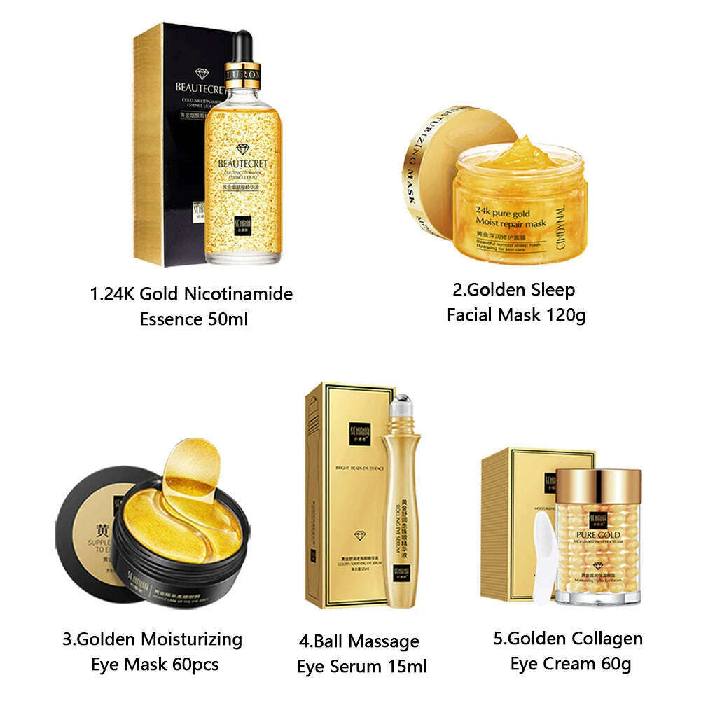 KIMLUD, Skin Care Product 24K Gold Nicotinamide Skincare Set Anti Aging Face  Cream Fade Dark Circles Eye Cream Moisturizing Face Masks, 5PCS-D170 / CHINA, KIMLUD Womens Clothes