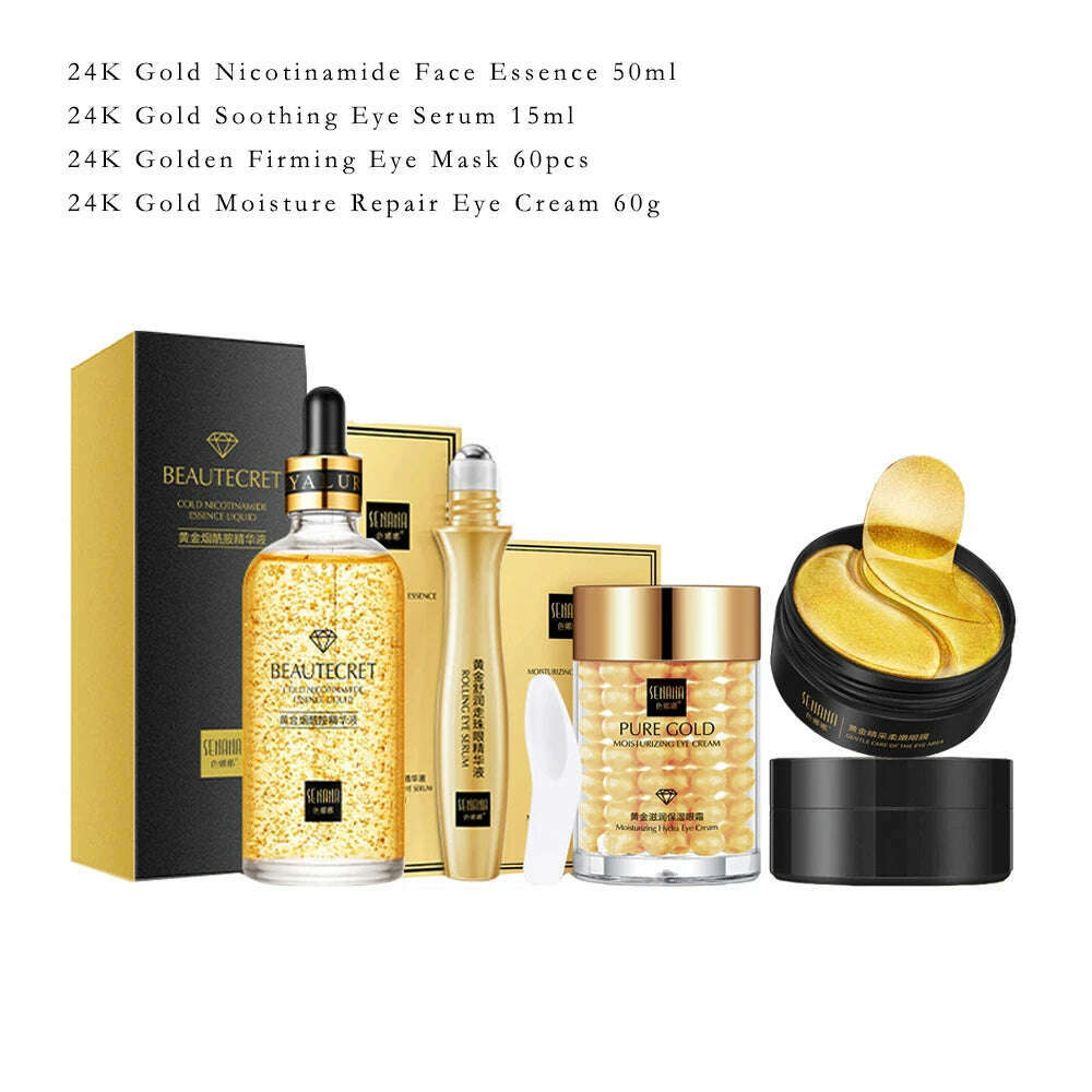 KIMLUD, Skin Care Products 24K Gold Nicotinamide Essence Collagen Face Cream Fade Dark Circles Eye Serum Eye Cream Eye Mask Eye Care Set, SPAIN / 4PCS Set 2, KIMLUD APPAREL - Womens Clothes