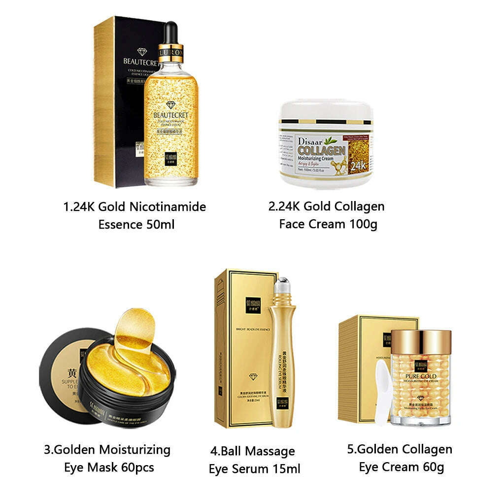 KIMLUD, Skin Care Products 24K Gold Nicotinamide Essence Collagen Face Cream Fade Dark Circles Eye Serum Eye Cream Eye Mask Eye Care Set, KIMLUD Womens Clothes