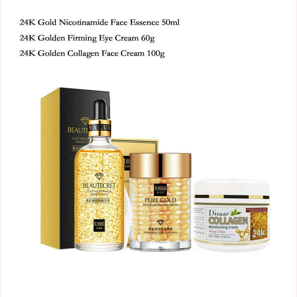 KIMLUD, Skin Care Products 24K Gold Nicotinamide Essence Collagen Face Cream Fade Dark Circles Eye Serum Eye Cream Eye Mask Eye Care Set, KIMLUD Womens Clothes