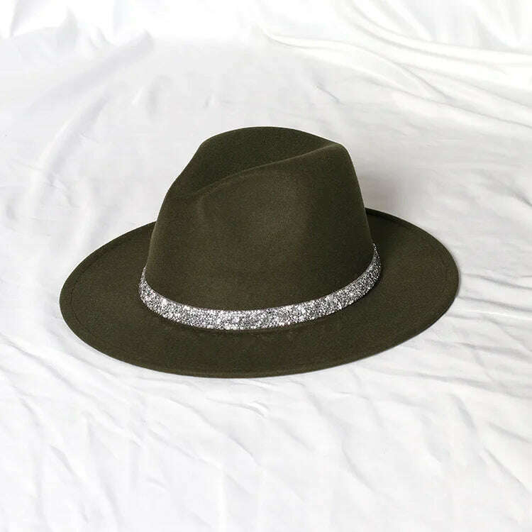 KIMLUD, Sky Blue Diamond Band Wool Fedora Hats For Women Jazz Cap Belt Unisex Colorful Fedoras Hat Fashion Church Hat Bucket Hats шапка, 38 / China / 56-58cm, KIMLUD Womens Clothes