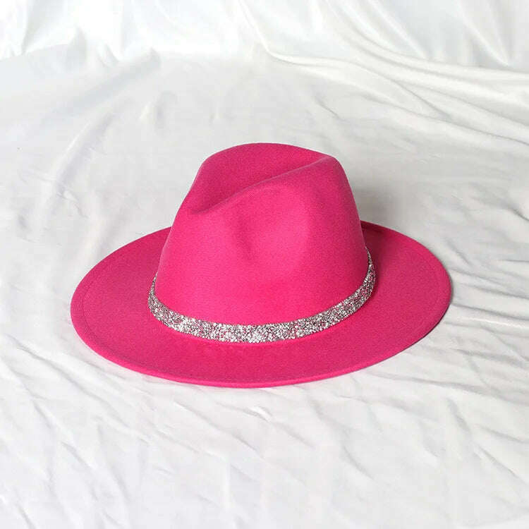 KIMLUD, Sky Blue Diamond Band Wool Fedora Hats For Women Jazz Cap Belt Unisex Colorful Fedoras Hat Fashion Church Hat Bucket Hats шапка, 36 / China / 56-58cm, KIMLUD Womens Clothes