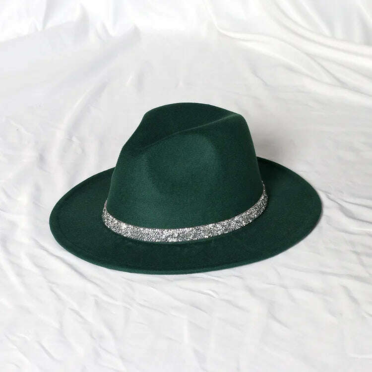 KIMLUD, Sky Blue Diamond Band Wool Fedora Hats For Women Jazz Cap Belt Unisex Colorful Fedoras Hat Fashion Church Hat Bucket Hats шапка, 24 / China / 56-58cm, KIMLUD Womens Clothes