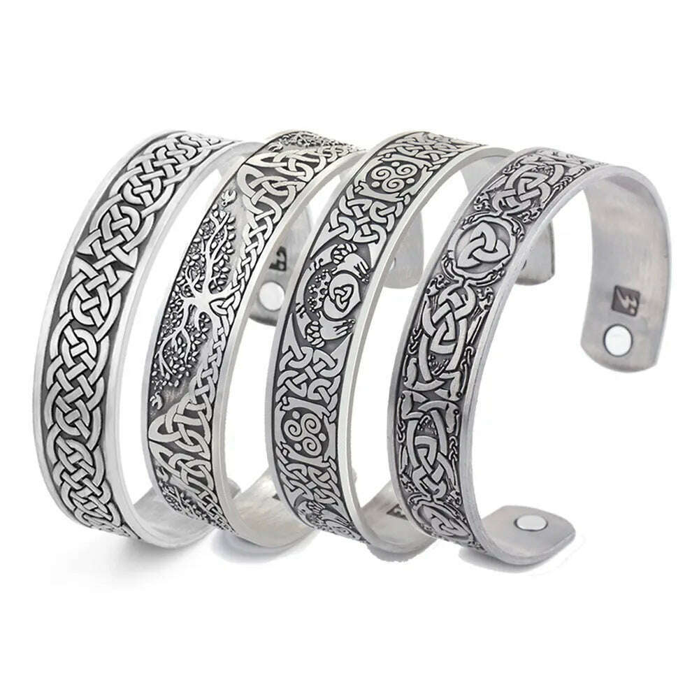 Skyrim Viking Talisman Health Bracelets Tree Of Life Luck Knot Runes Trinity Magnetic Cuff Bangles Women Men Adjustable Bracelet - KIMLUD