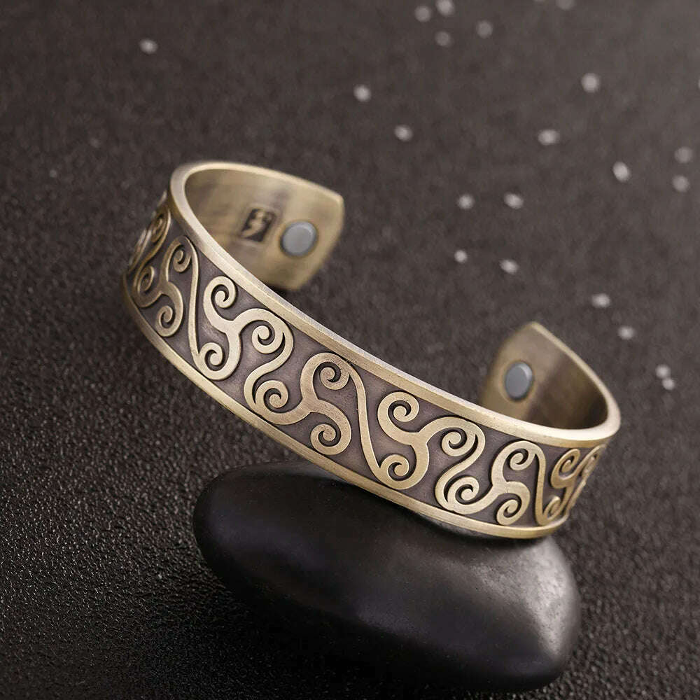 KIMLUD, Skyrim Viking Talisman Health Bracelets Tree Of Life Luck Knot Runes Trinity Magnetic Cuff Bangles Women Men Adjustable Bracelet, Trinity 1, KIMLUD Women's Clothes