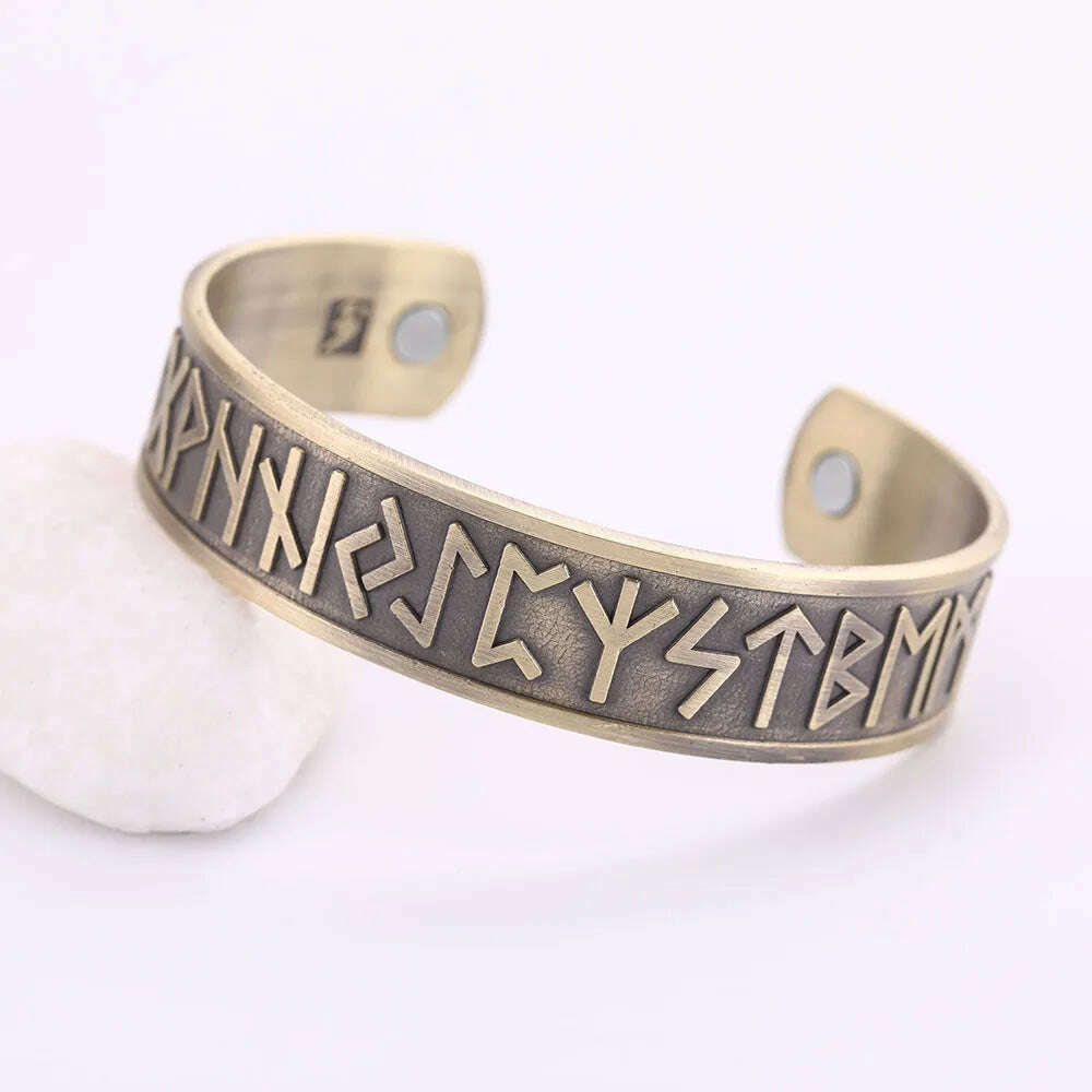 KIMLUD, Skyrim Viking Talisman Health Bracelets Tree Of Life Luck Knot Runes Trinity Magnetic Cuff Bangles Women Men Adjustable Bracelet, 24 Runes 1, KIMLUD Womens Clothes
