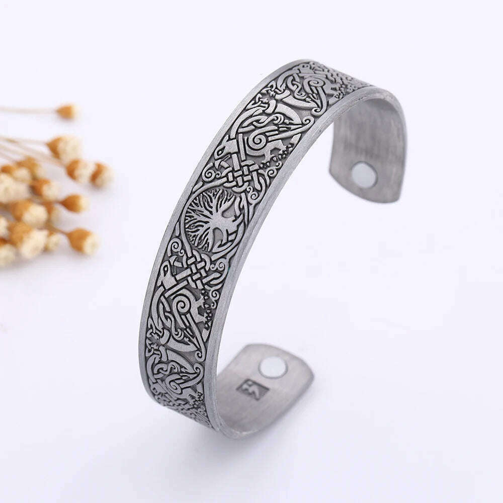 Skyrim Viking Talisman Health Bracelets Tree Of Life Luck Knot Runes Trinity Magnetic Cuff Bangles Women Men Adjustable Bracelet - KIMLUD