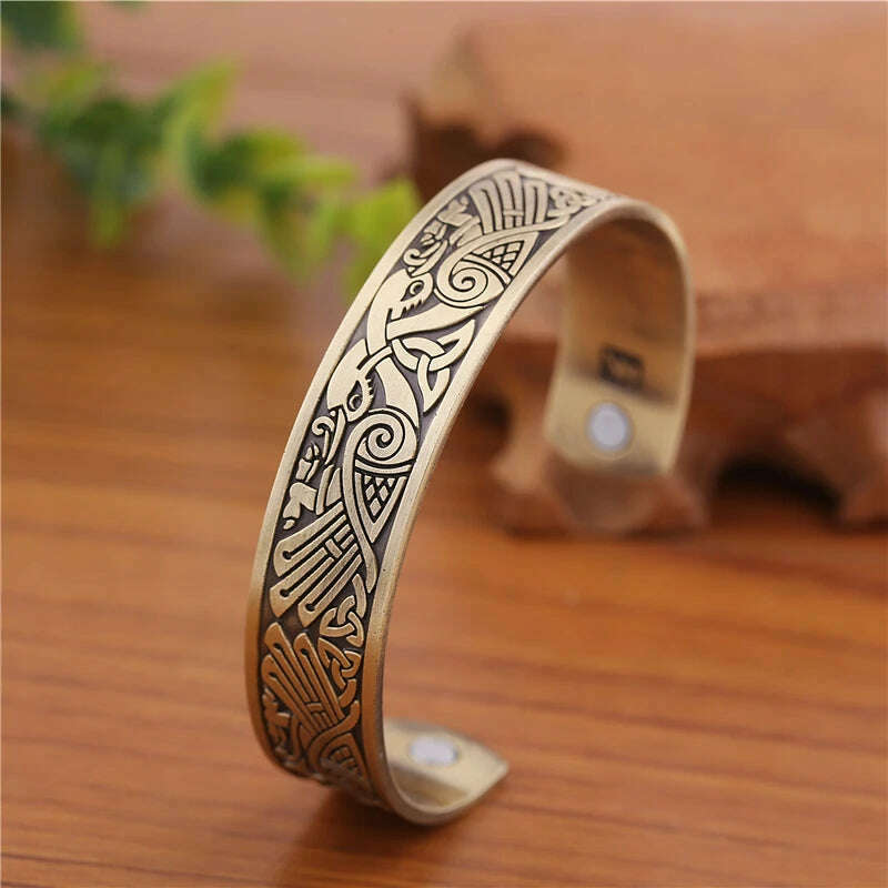 KIMLUD, Skyrim Viking Talisman Health Bracelets Tree Of Life Luck Knot Runes Trinity Magnetic Cuff Bangles Women Men Adjustable Bracelet, Raven Irish Knot 1, KIMLUD Womens Clothes