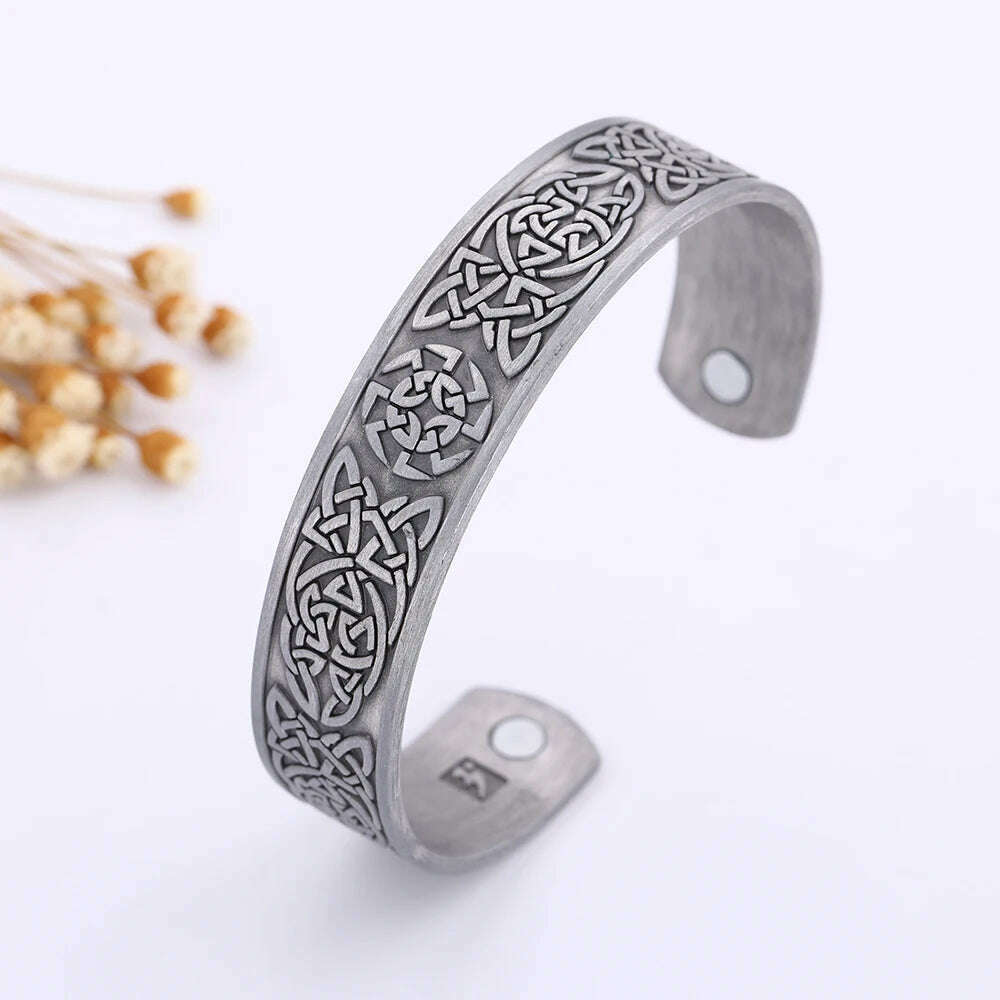 KIMLUD, Skyrim Viking Talisman Health Bracelets Tree Of Life Luck Knot Runes Trinity Magnetic Cuff Bangles Women Men Adjustable Bracelet, sun wheel, KIMLUD Womens Clothes