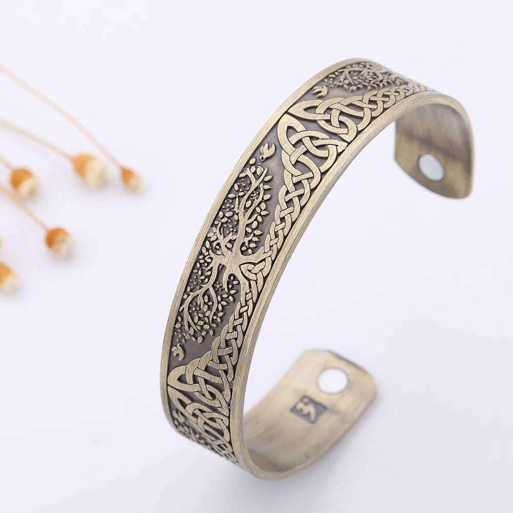 Skyrim Viking Talisman Health Bracelets Tree Of Life Luck Knot Runes Trinity Magnetic Cuff Bangles Women Men Adjustable Bracelet - KIMLUD