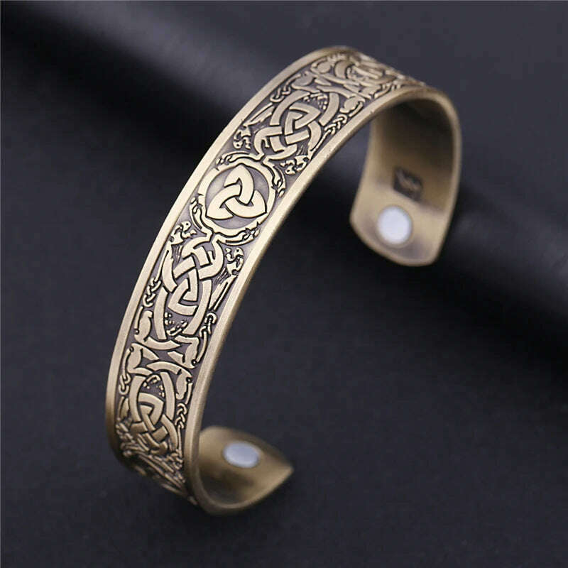 KIMLUD, Skyrim Viking Talisman Health Bracelets Tree Of Life Luck Knot Runes Trinity Magnetic Cuff Bangles Women Men Adjustable Bracelet, Trinity Knot 1, KIMLUD Womens Clothes