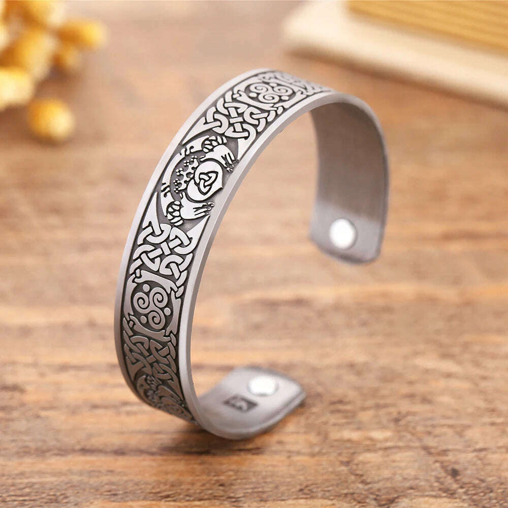 Skyrim Viking Talisman Health Bracelets Tree Of Life Luck Knot Runes Trinity Magnetic Cuff Bangles Women Men Adjustable Bracelet - KIMLUD