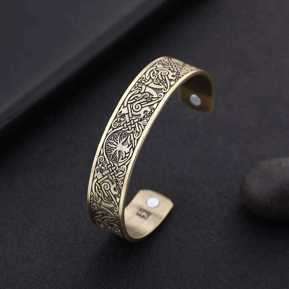 Skyrim Viking Talisman Health Bracelets Tree Of Life Luck Knot Runes Trinity Magnetic Cuff Bangles Women Men Adjustable Bracelet - KIMLUD