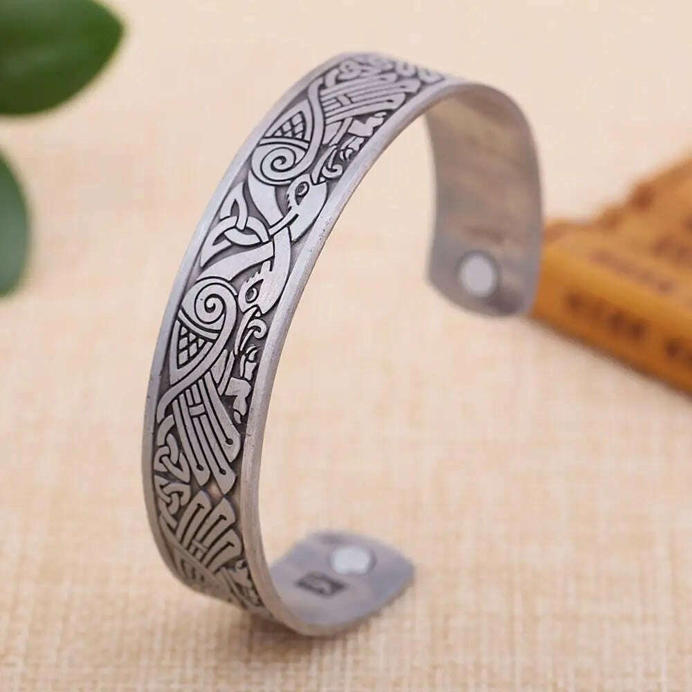 Skyrim Viking Talisman Health Bracelets Tree Of Life Luck Knot Runes Trinity Magnetic Cuff Bangles Women Men Adjustable Bracelet - KIMLUD