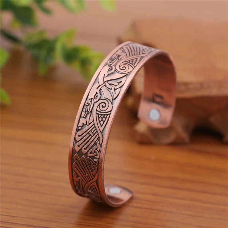 KIMLUD, Skyrim Viking Talisman Health Bracelets Tree Of Life Luck Knot Runes Trinity Magnetic Cuff Bangles Women Men Adjustable Bracelet, Raven Irish Knot 2, KIMLUD Womens Clothes