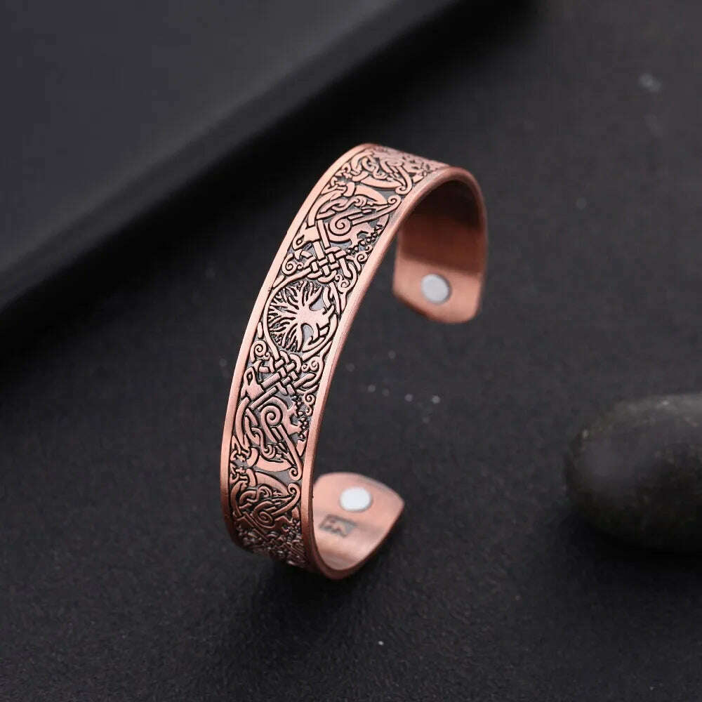 Skyrim Viking Talisman Health Bracelets Tree Of Life Luck Knot Runes Trinity Magnetic Cuff Bangles Women Men Adjustable Bracelet - KIMLUD