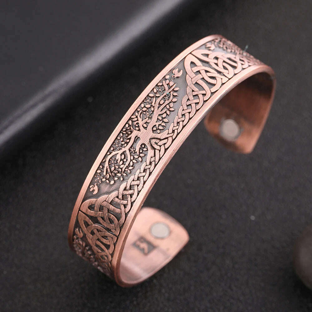 Skyrim Viking Talisman Health Bracelets Tree Of Life Luck Knot Runes Trinity Magnetic Cuff Bangles Women Men Adjustable Bracelet - KIMLUD
