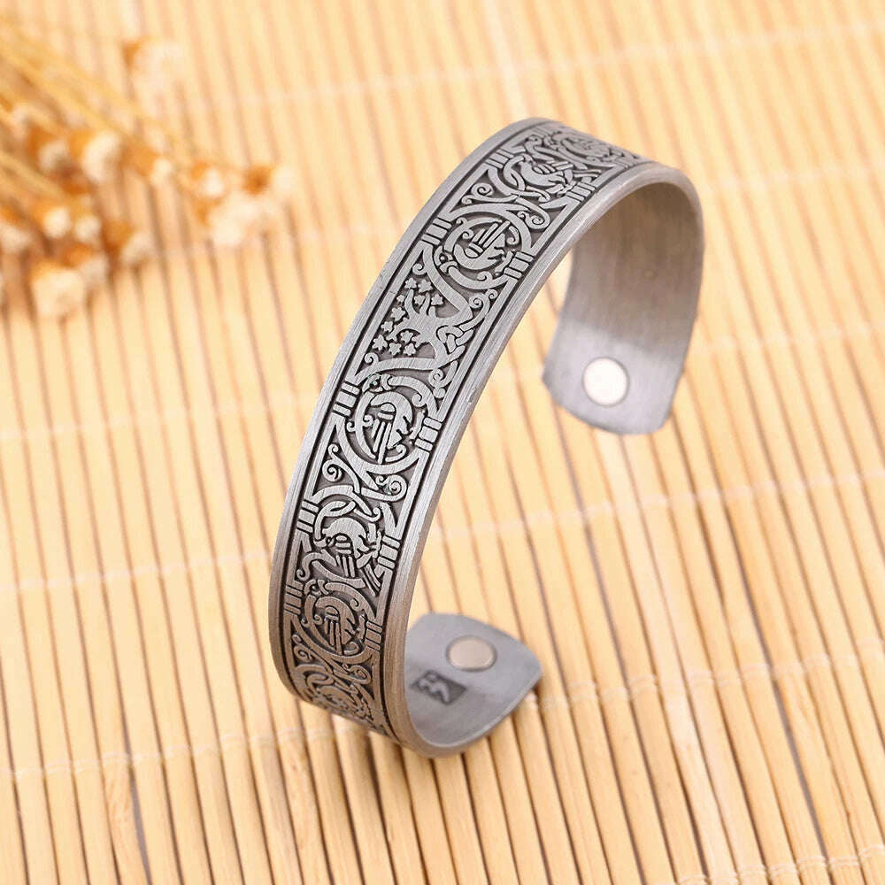 Skyrim Viking Talisman Health Bracelets Tree Of Life Luck Knot Runes Trinity Magnetic Cuff Bangles Women Men Adjustable Bracelet - KIMLUD