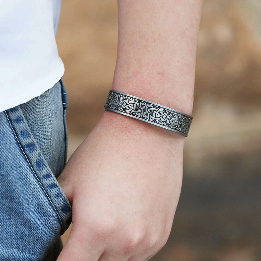 Skyrim Viking Talisman Health Bracelets Tree Of Life Luck Knot Runes Trinity Magnetic Cuff Bangles Women Men Adjustable Bracelet - KIMLUD
