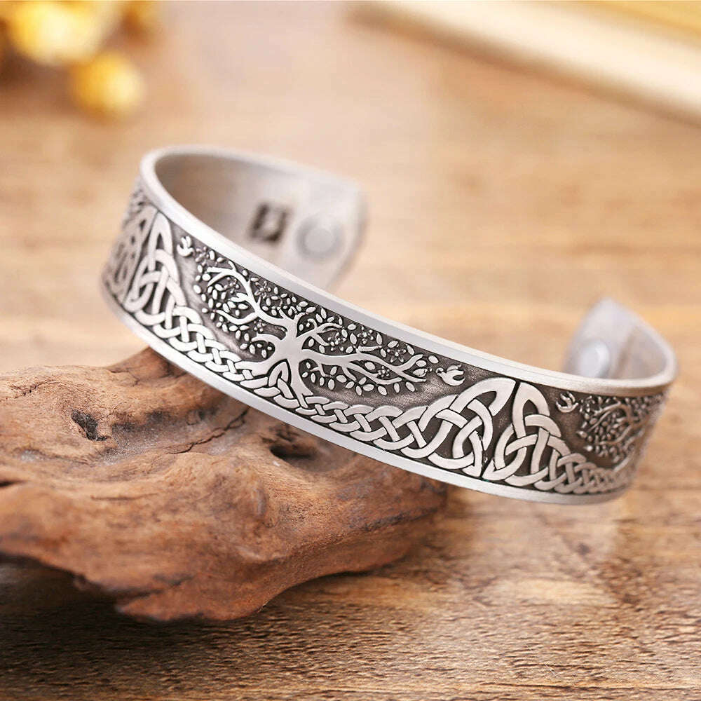 KIMLUD, Skyrim Viking Talisman Health Bracelets Tree Of Life Luck Knot Runes Trinity Magnetic Cuff Bangles Women Men Adjustable Bracelet, KIMLUD Womens Clothes