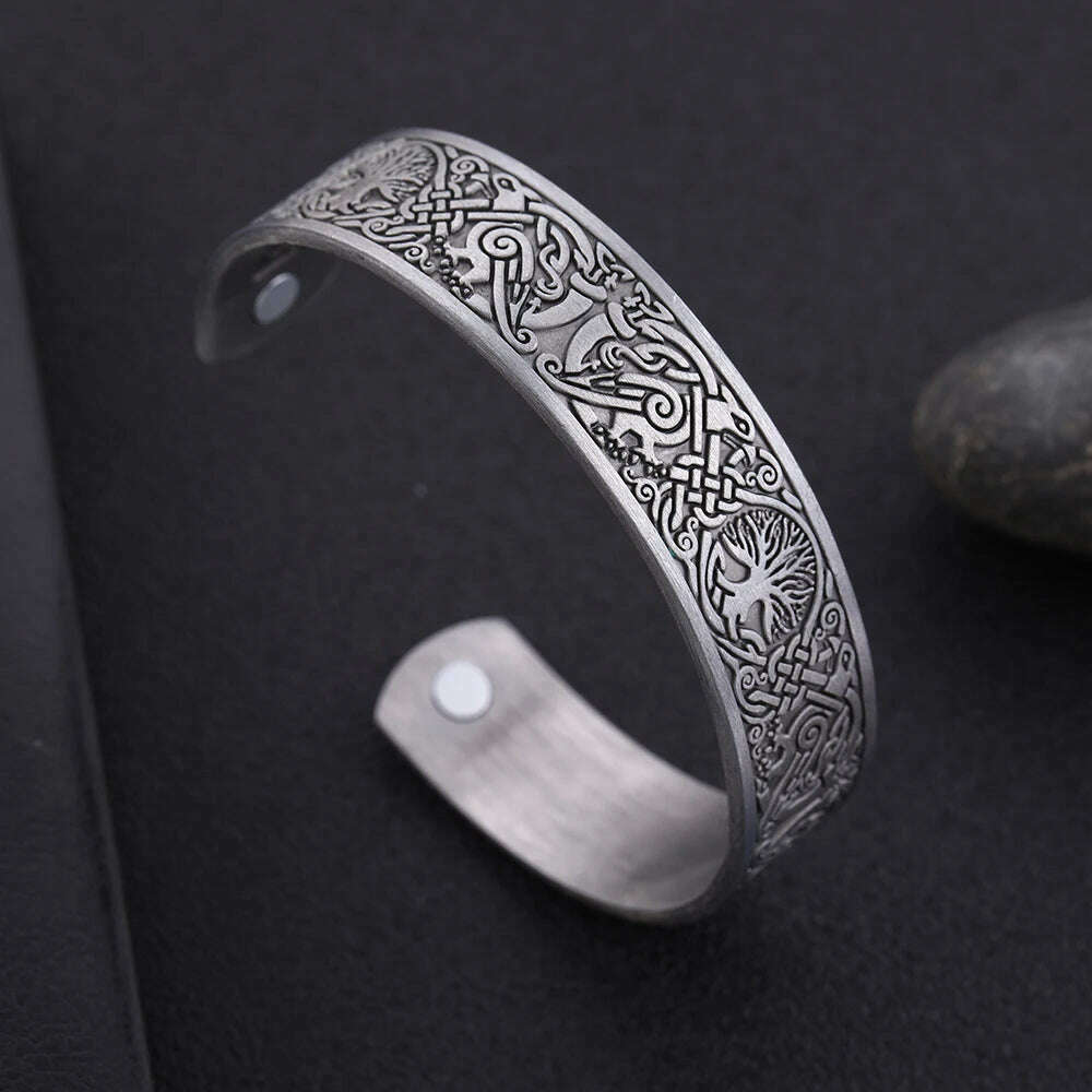 KIMLUD, Skyrim Viking Talisman Health Bracelets Tree Of Life Luck Knot Runes Trinity Magnetic Cuff Bangles Women Men Adjustable Bracelet, KIMLUD Womens Clothes