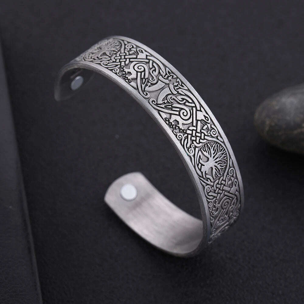 Skyrim Viking Talisman Health Bracelets Tree Of Life Luck Knot Runes Trinity Magnetic Cuff Bangles Women Men Adjustable Bracelet - KIMLUD
