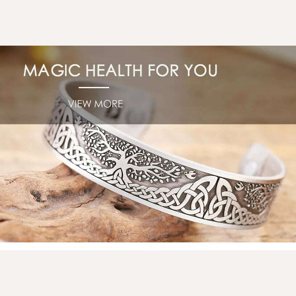 KIMLUD, Skyrim Viking Talisman Health Bracelets Tree Of Life Luck Knot Runes Trinity Magnetic Cuff Bangles Women Men Adjustable Bracelet, KIMLUD Womens Clothes