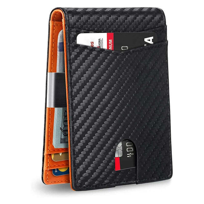 Slim Wallet for Men-Leather Money Clip Mens Wallets-RFID Blocking Front Pocket Bifold Credit Card Holder - KIMLUD
