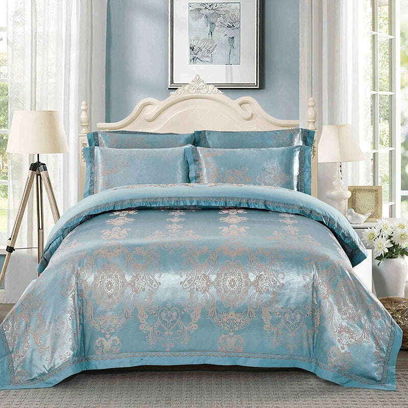 Sliver Gold Luxury Silk Satin Jacquard duvet cover bedding set queen king size Embroidery bed set bed sheet/Fitted sheet set - KIMLUD