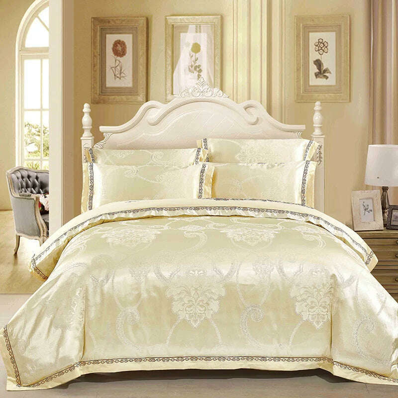 Sliver Gold Luxury Silk Satin Jacquard duvet cover bedding set queen king size Embroidery bed set bed sheet/Fitted sheet set - KIMLUD