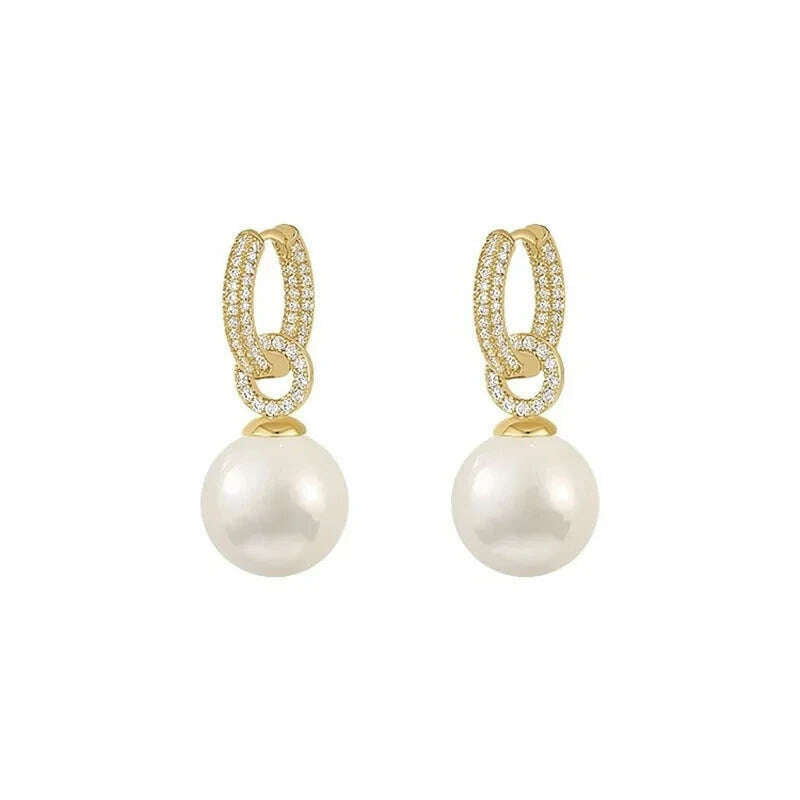sliver-plated Pearl Zircon Earring for Women Girl Party Gift Circular Temperament Banquet Jewelry - KIMLUD