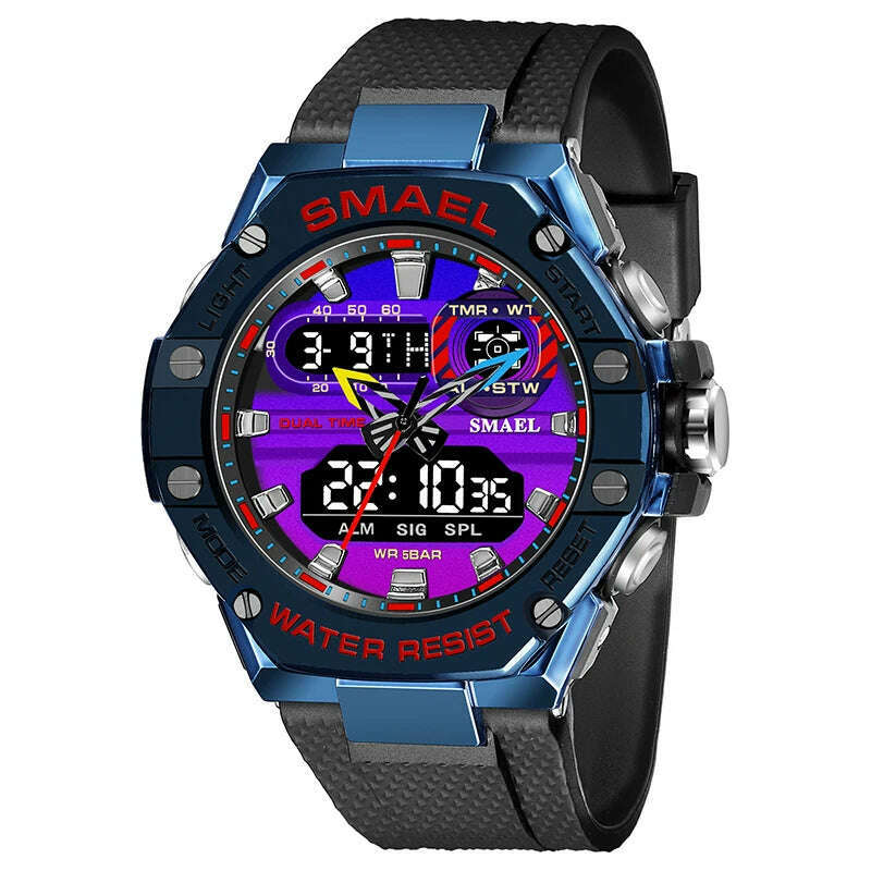 KIMLUD, SMAEL Sport Watch for Man Dual Time Watch for Men Led Light Watch Alarm 8066 Fashion Sport  Watches Military S Shiock Wristwatch, BLUEPURPLE / China, KIMLUD Women's Clothes
