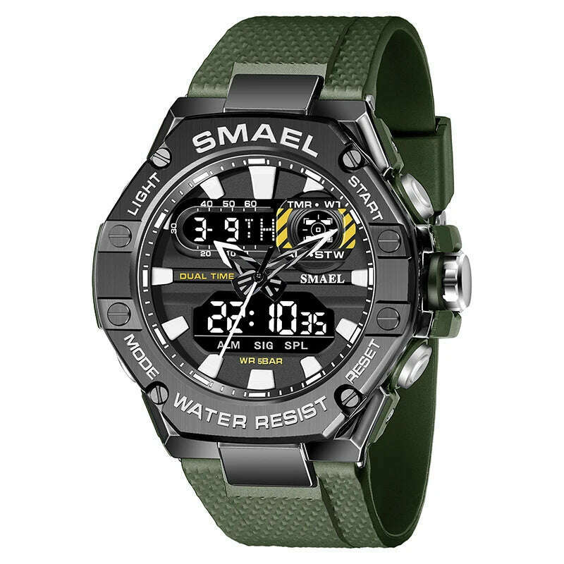 KIMLUD, SMAEL Sport Watch for Man Dual Time Watch for Men Led Light Watch Alarm 8066 Fashion Sport  Watches Military S Shiock Wristwatch, ARMYGREEN / China, KIMLUD Women's Clothes
