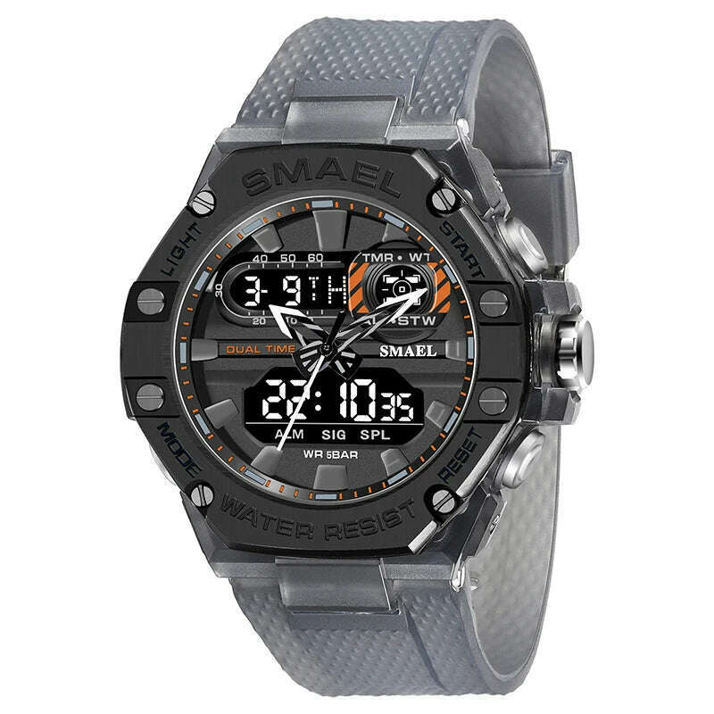 KIMLUD, SMAEL Sport Watch for Man Dual Time Watch for Men Led Light Watch Alarm 8066 Fashion Sport  Watches Military S Shiock Wristwatch, GRAY / China, KIMLUD Women's Clothes